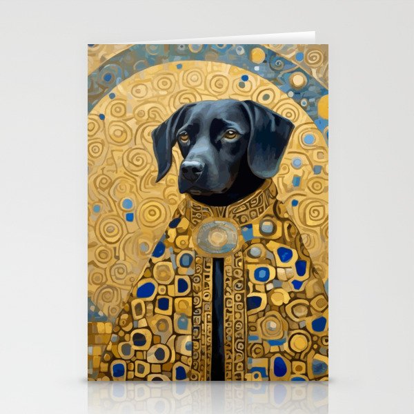 Gustav Klimt Style Black Dog with Blue and Gold Coat Stationery Card Gallery Image 1