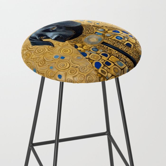 Gustav Klimt Style Black Dog with Blue and Gold Coat Stool Gallery Image 2