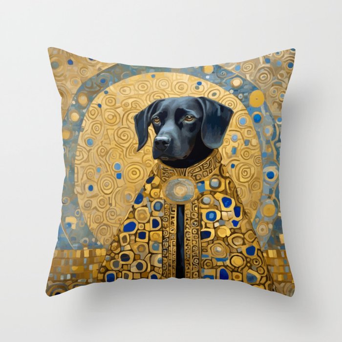 Gustav Klimt Style Black Dog with Blue and Gold Coat Throw Pillow Gallery Image 6