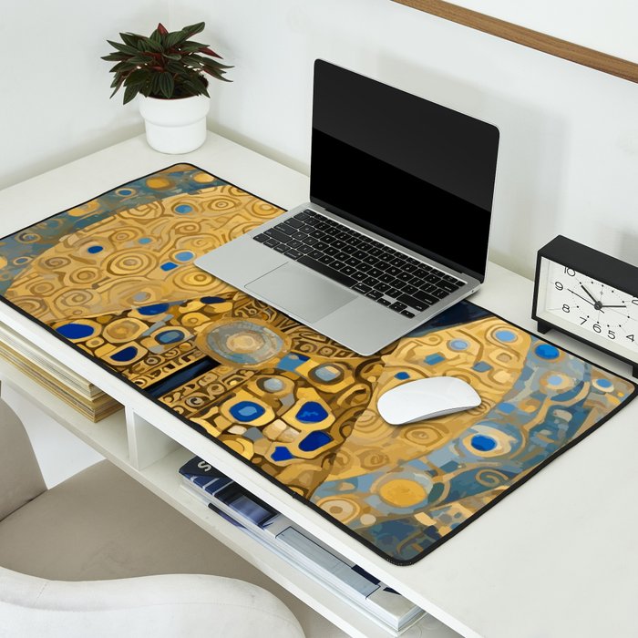 Gustav Klimt Style Black Dog with Blue and Gold Coat Desk Mat Gallery Image 2