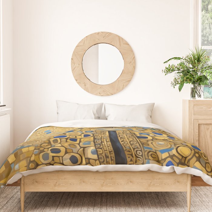 Gustav Klimt Style Black Dog with Blue and Gold Coat Duvet Cover Gallery Image 3