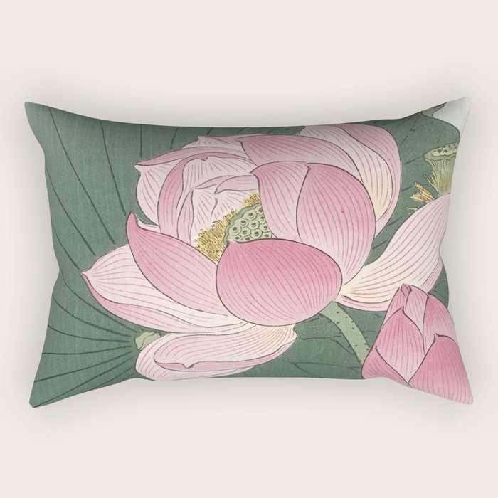 Flowering lotus flowers, Ohara Koson Rectangular Pillow Gallery Image 2