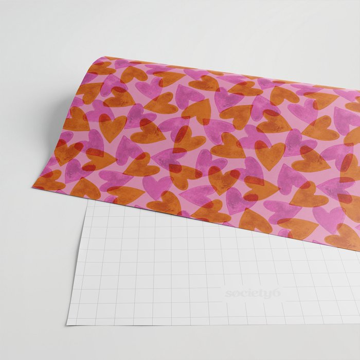 Linocut Hearts / Pink & Orange Wrapping Paper Gallery Image 2