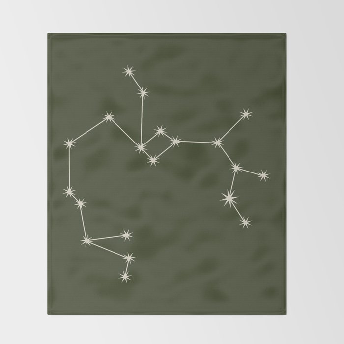 Sagittarius Zodiac Star Constellation Line Art Moss Green Throw Blanket Gallery Image 2