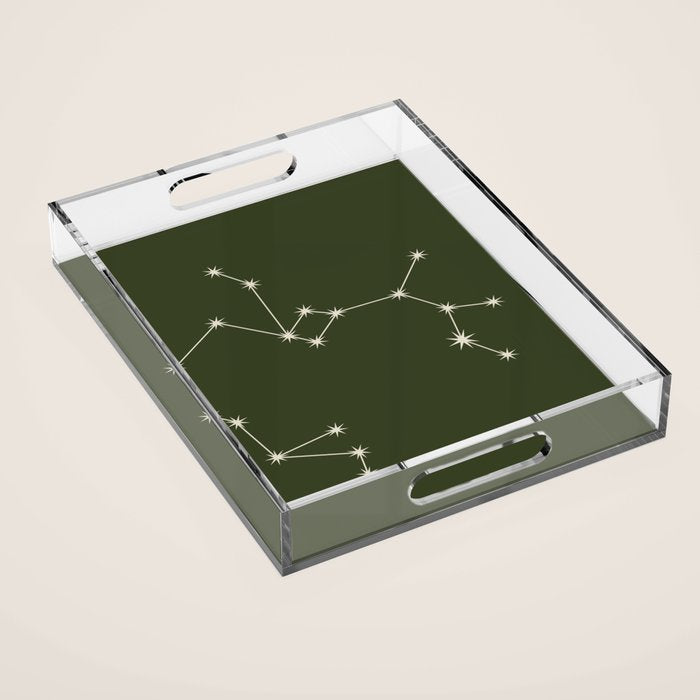 Sagittarius Zodiac Star Constellation Line Art Moss Green Acrylic Tray Gallery Image 1
