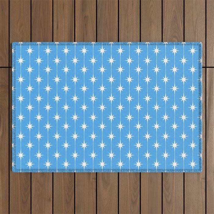 Midcentury Stars and Dots Pattern in Bold Blue and White Outdoor Rug Gallery Image 1