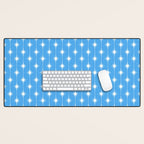 Midcentury Stars and Dots Pattern in Bold Blue and White Desk Mat Gallery Image 1