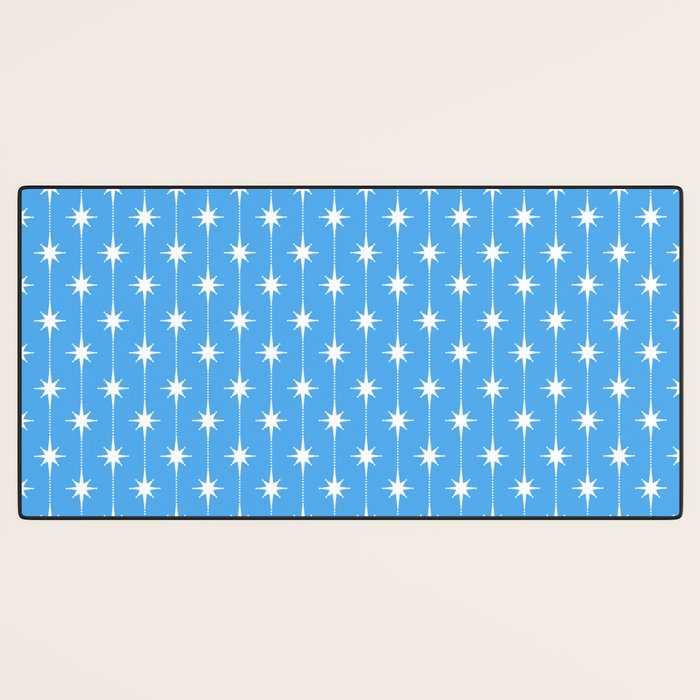 Midcentury Stars and Dots Pattern in Bold Blue and White Desk Mat Gallery Image 3