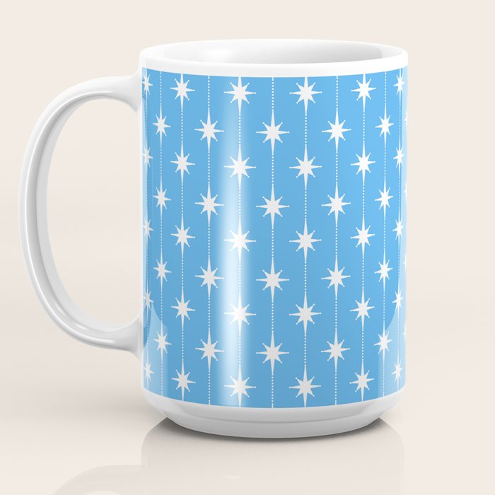Midcentury Stars and Dots Pattern in Bold Blue and White Coffee Mug Gallery Image 3