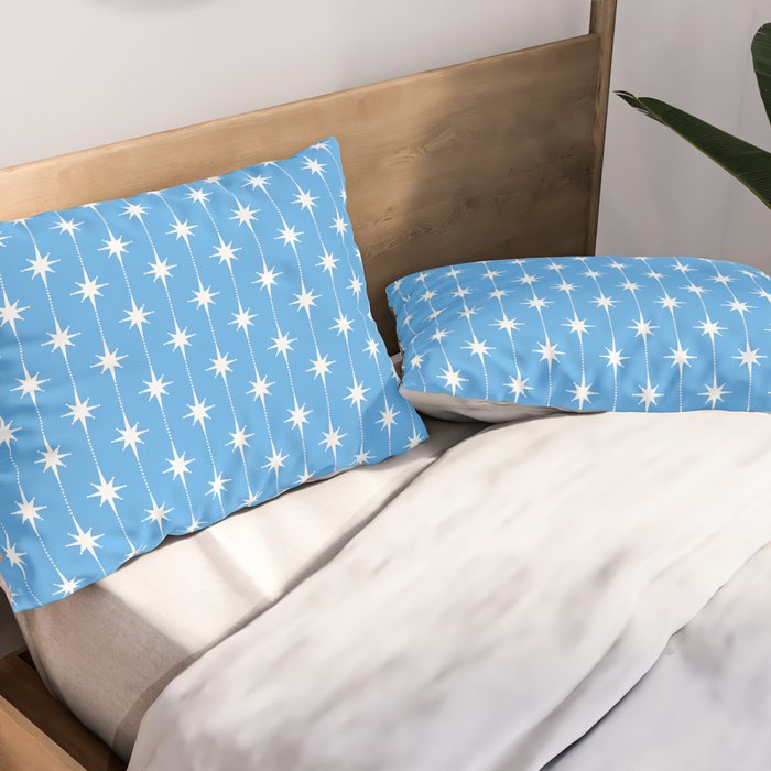 Midcentury Stars and Dots Pattern in Bold Blue and White Pillow Sham Gallery Image 2