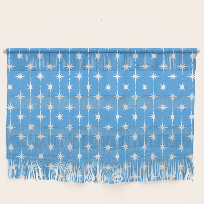 Midcentury Stars and Dots Pattern in Bold Blue and White Wall Hanging Gallery Image 1