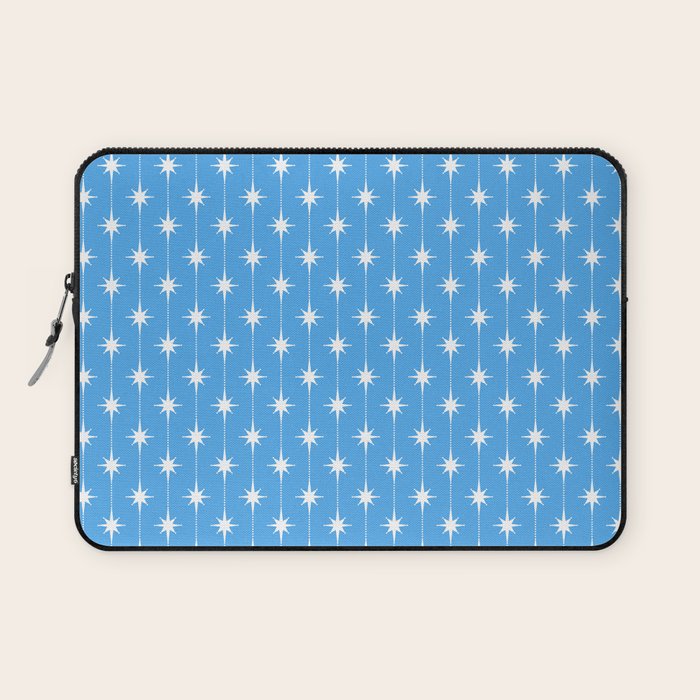 Midcentury Stars and Dots Pattern in Bold Blue and White Laptop Sleeve Gallery Image 1