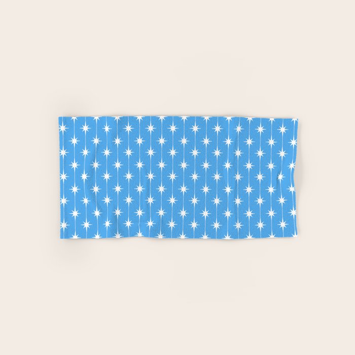 Midcentury Stars and Dots Pattern in Bold Blue and White Bath Towel Gallery Image 1