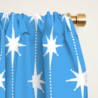 Midcentury Stars and Dots Pattern in Bold Blue and White Window Curtain Gallery Image 2