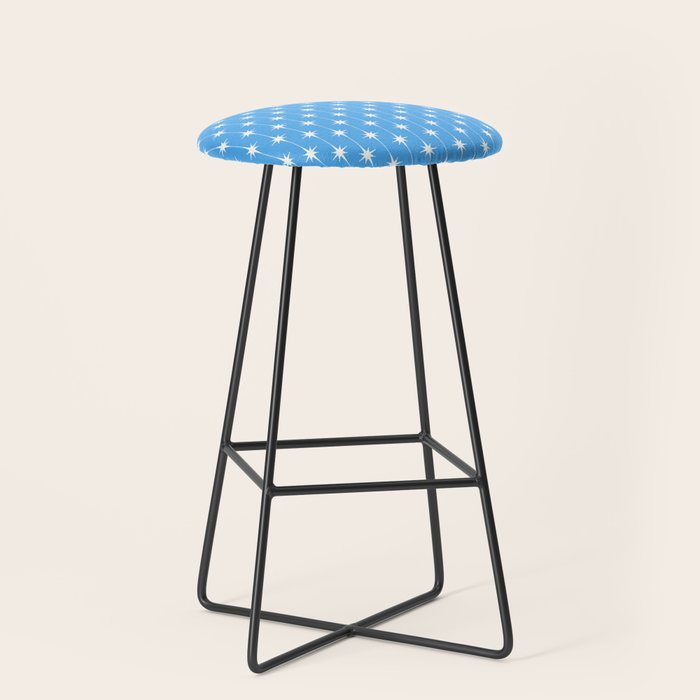 Midcentury Stars and Dots Pattern in Bold Blue and White Stool Gallery Image 1