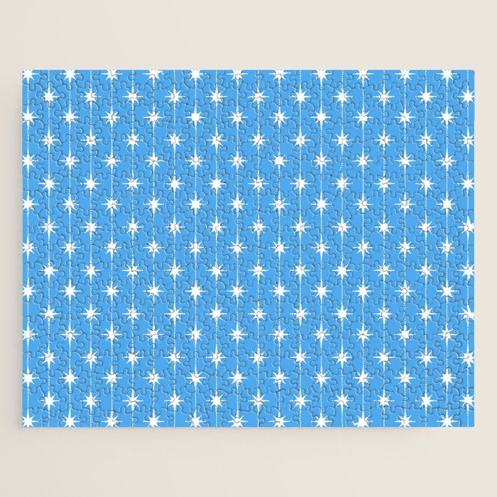 Midcentury Stars and Dots Pattern in Bold Blue and White Jigsaw Puzzle Gallery Image 1
