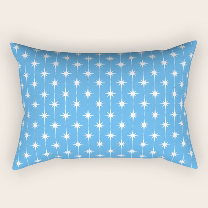 Midcentury Stars and Dots Pattern in Bold Blue and White Rectangular Pillow Gallery Image 1
