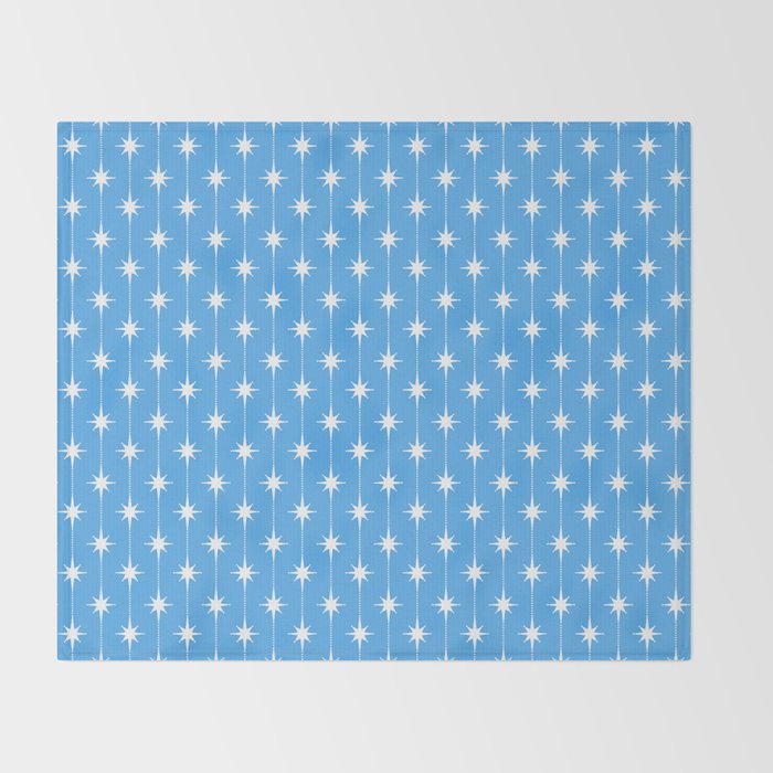 Midcentury Stars and Dots Pattern in Bold Blue and White Throw Blanket Gallery Image 2