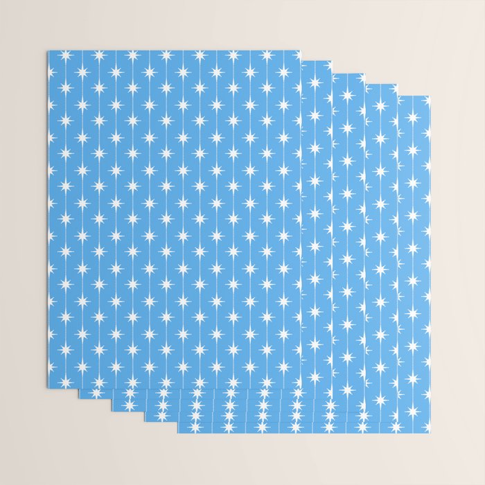 Midcentury Stars and Dots Pattern in Bold Blue and White Wrapping Paper Gallery Image 3