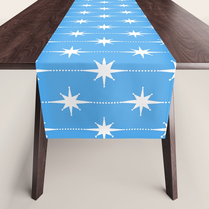 Midcentury Stars and Dots Pattern in Bold Blue and White Table Runner Gallery Image 1
