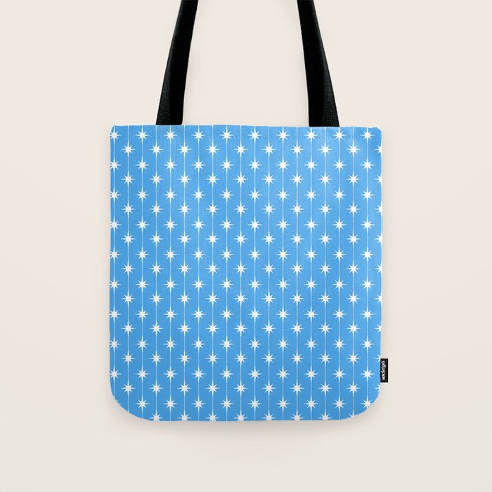 Midcentury Stars and Dots Pattern in Bold Blue and White Tote Bag Gallery Image 1