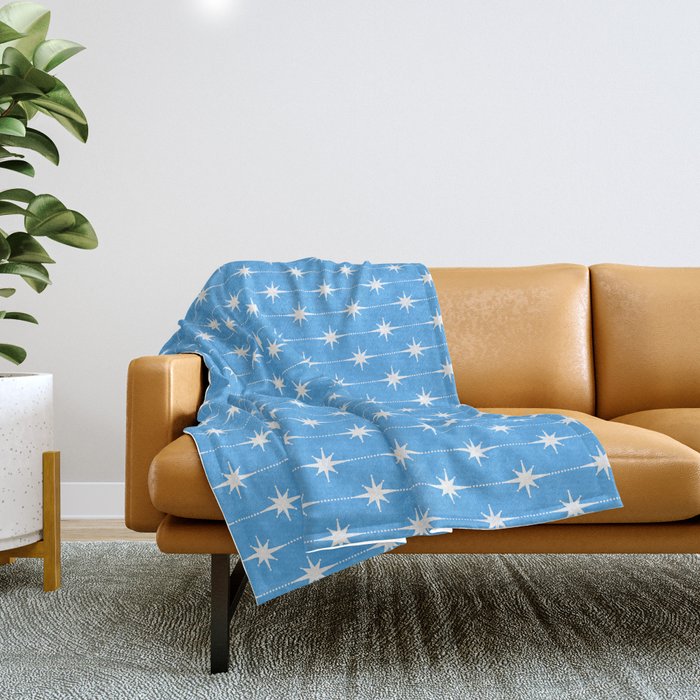 Midcentury Stars and Dots Pattern in Bold Blue and White Throw Blanket Gallery Image 1