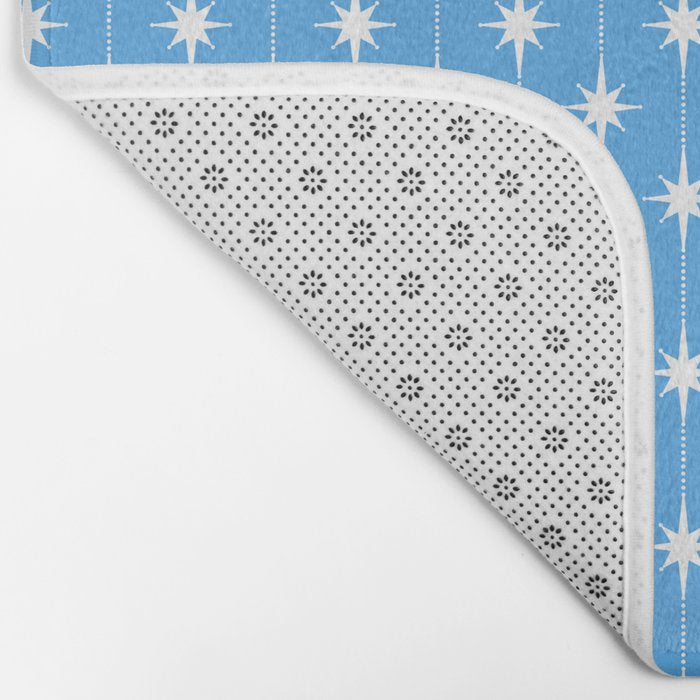 Midcentury Stars and Dots Pattern in Bold Blue and White Bath Mat Gallery Image 2