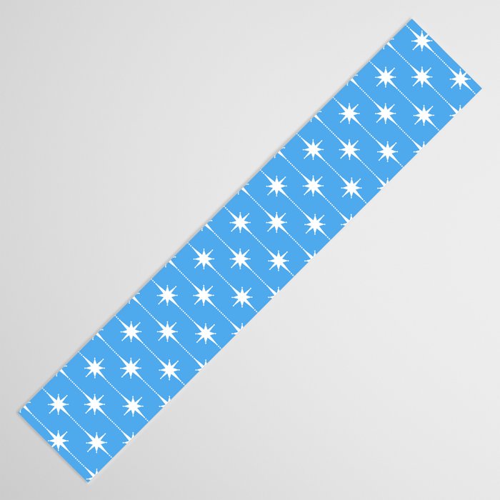 Midcentury Stars and Dots Pattern in Bold Blue and White Table Runner Gallery Image 3