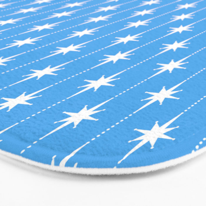 Midcentury Stars and Dots Pattern in Bold Blue and White Bath Mat Gallery Image 3