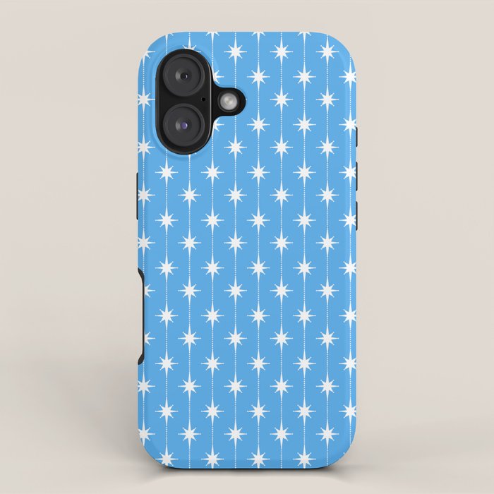 Midcentury Stars and Dots Pattern in Bold Blue and White iPhone Case Gallery Image 1