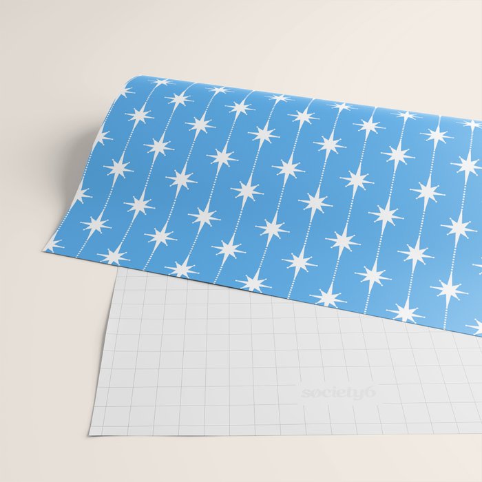 Midcentury Stars and Dots Pattern in Bold Blue and White Wrapping Paper Gallery Image 2