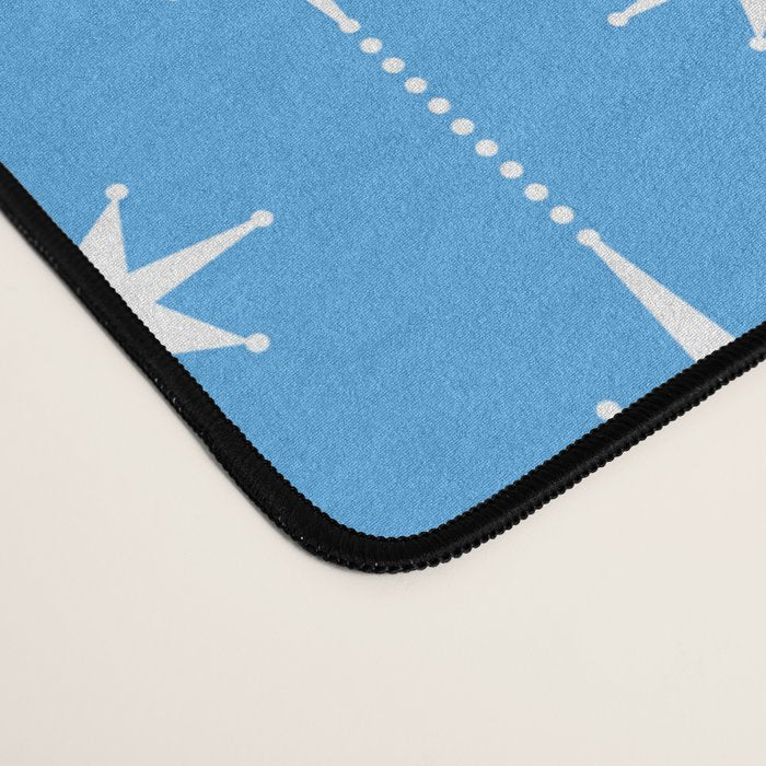 Midcentury Stars and Dots Pattern in Bold Blue and White Desk Mat Gallery Image 4