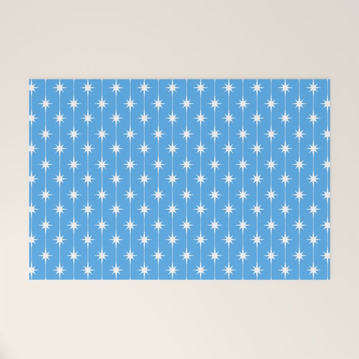 Midcentury Stars and Dots Pattern in Bold Blue and White Welcome Mat Gallery Image 1