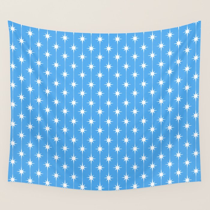Midcentury Stars and Dots Pattern in Bold Blue and White Wall Tapestry Gallery Image 4