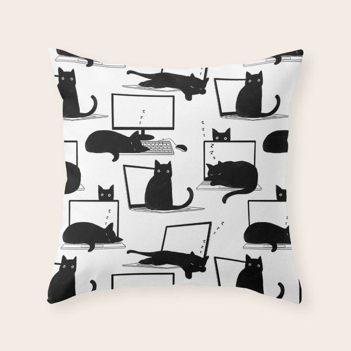 Cats Sitting on Laptops Throw Pillow Gallery Image 6
