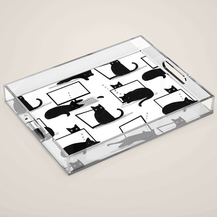 Cats Sitting on Laptops Acrylic Tray Gallery Image 1