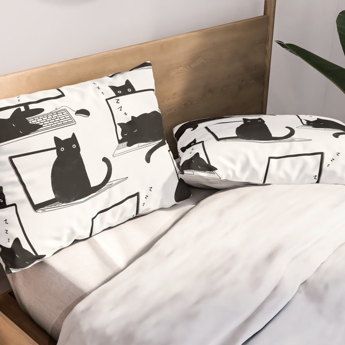 Cats Sitting on Laptops Pillow Sham Gallery Image 2