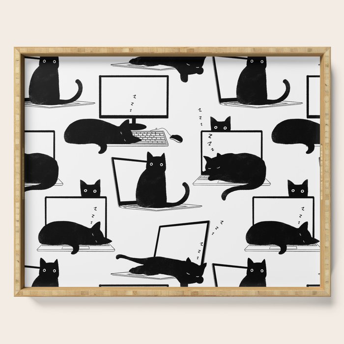 Cats Sitting on Laptops Serving Tray Gallery Image 1