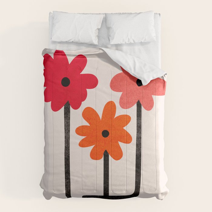 Scarlet Minimalist Red Floral Art Comforter Gallery Image 6