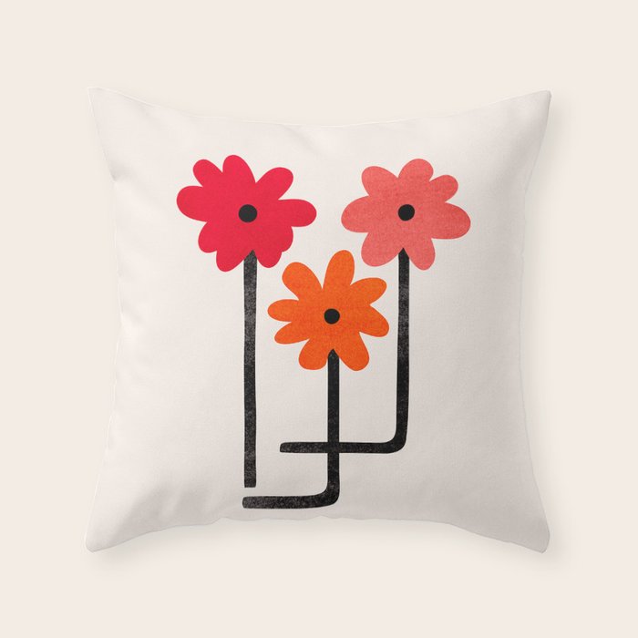 Scarlet Minimalist Red Floral Art Throw Pillow Gallery Image 6