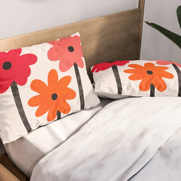 Scarlet Minimalist Red Floral Art Pillow Sham Gallery Image 2