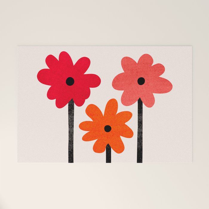 Scarlet Minimalist Red Floral Art Welcome Mat Gallery Image 1