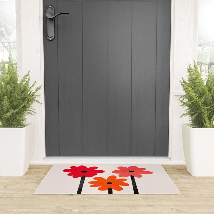 Scarlet Minimalist Red Floral Art Welcome Mat Gallery Image 3