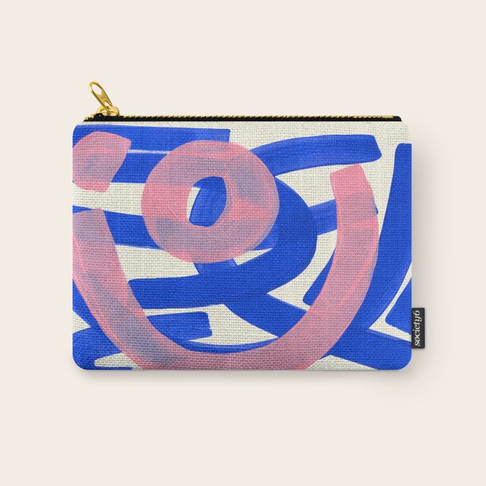 Tribal Pink Blue Fun Colorful Mid Century Modern Abstract Painting Shapes Pattern Carry All Pouch Gallery Image 1