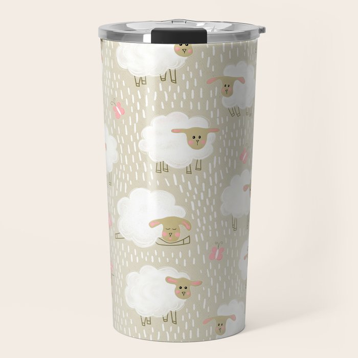 Cute Fluffy Sheep Pattern Travel Mug Gallery Image 1
