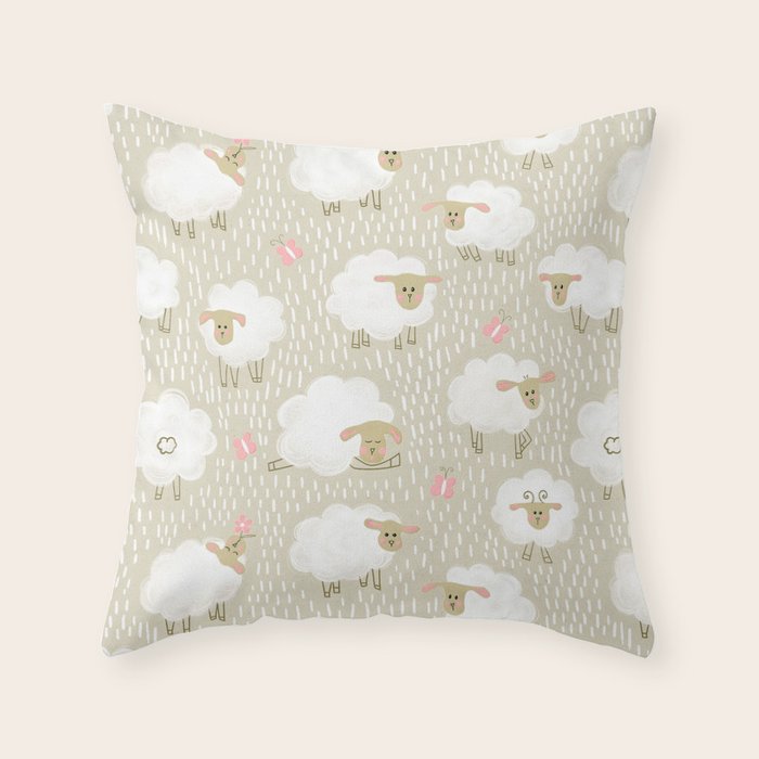 Cute Fluffy Sheep Pattern Throw Pillow Gallery Image 6