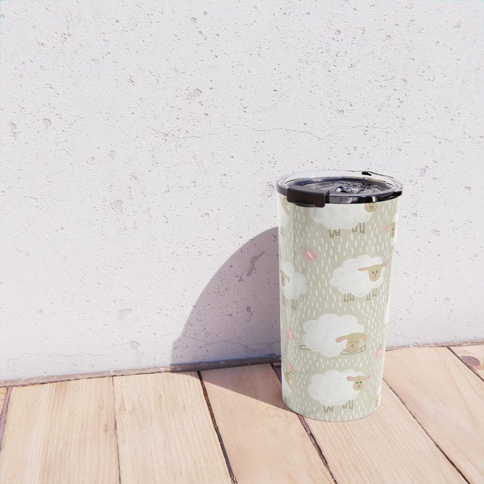 Cute Fluffy Sheep Pattern Travel Mug Gallery Image 4