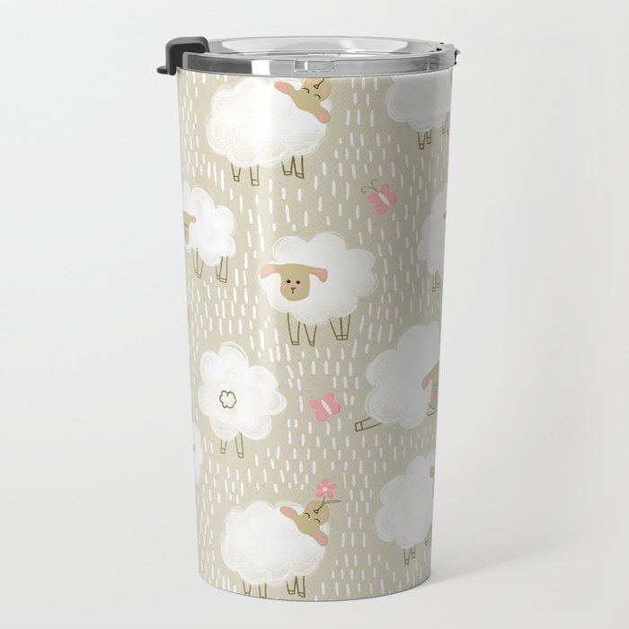 Cute Fluffy Sheep Pattern Travel Mug Gallery Image 3