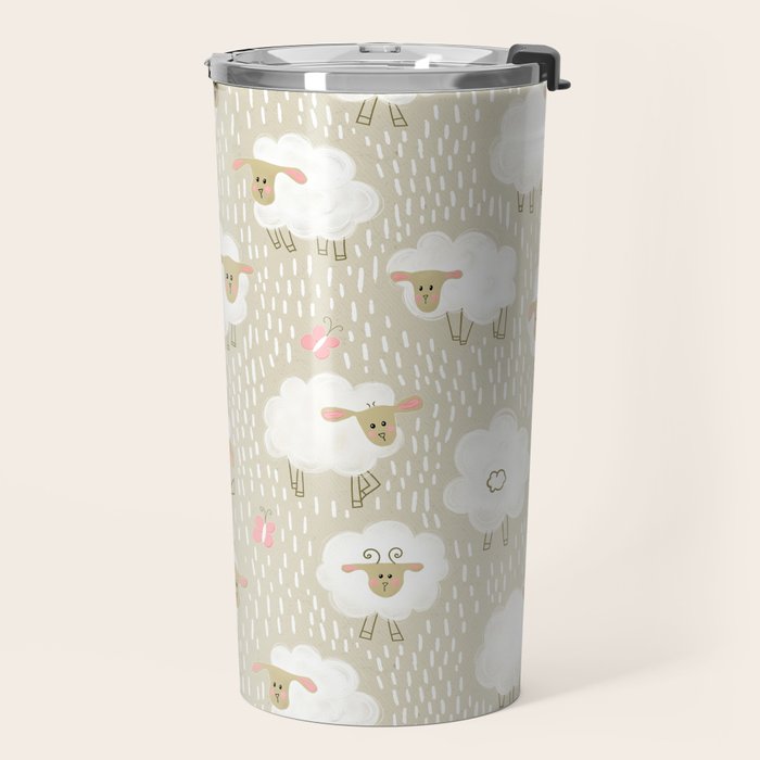 Cute Fluffy Sheep Pattern Travel Mug Gallery Image 2