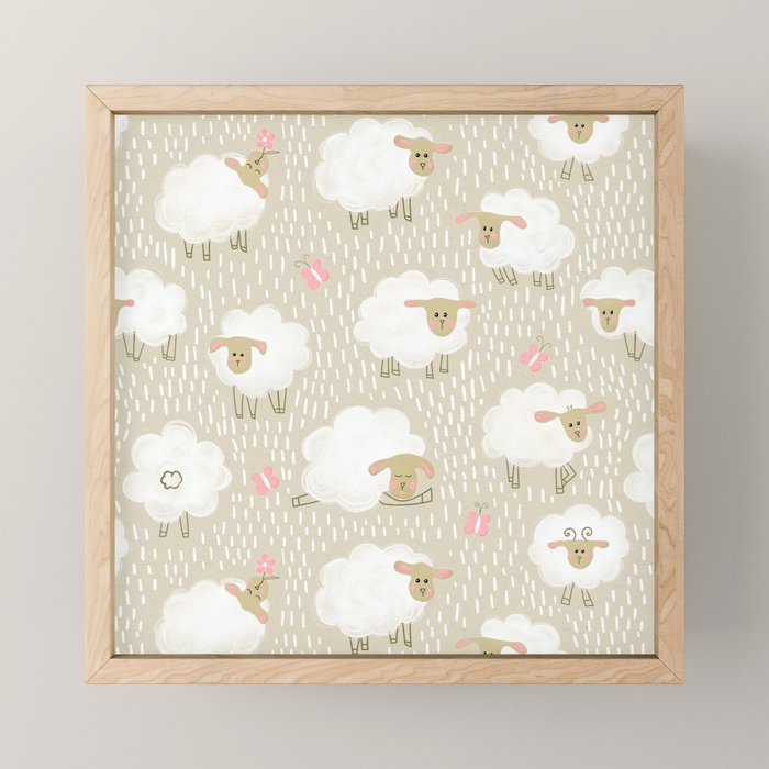 Cute Fluffy Sheep Pattern Mini Art Print Gallery Image 1